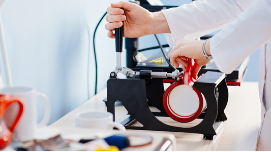 a person in a lab coat is using a machine to make a cup