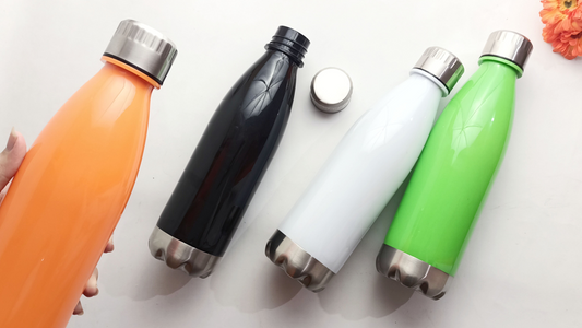 three different colors of stainless steel water bottles