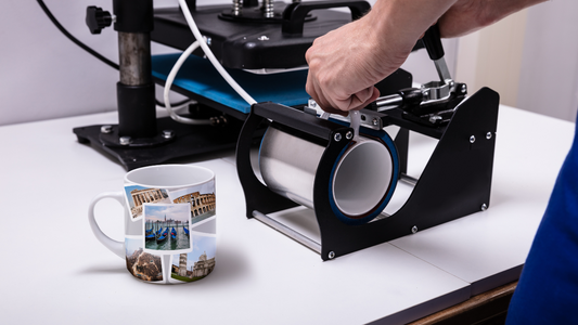 a person is using a machine to print a mug