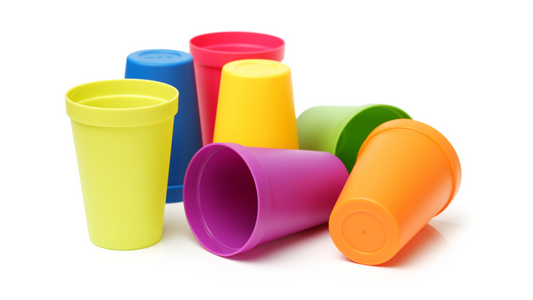 colorful plastic cups on a white background