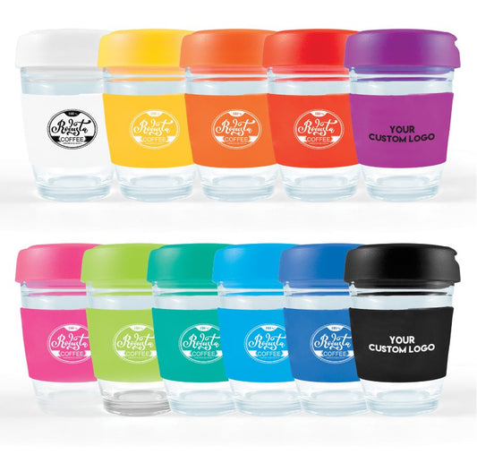 320ml Glass Reusable Promo Cups Hard Lids