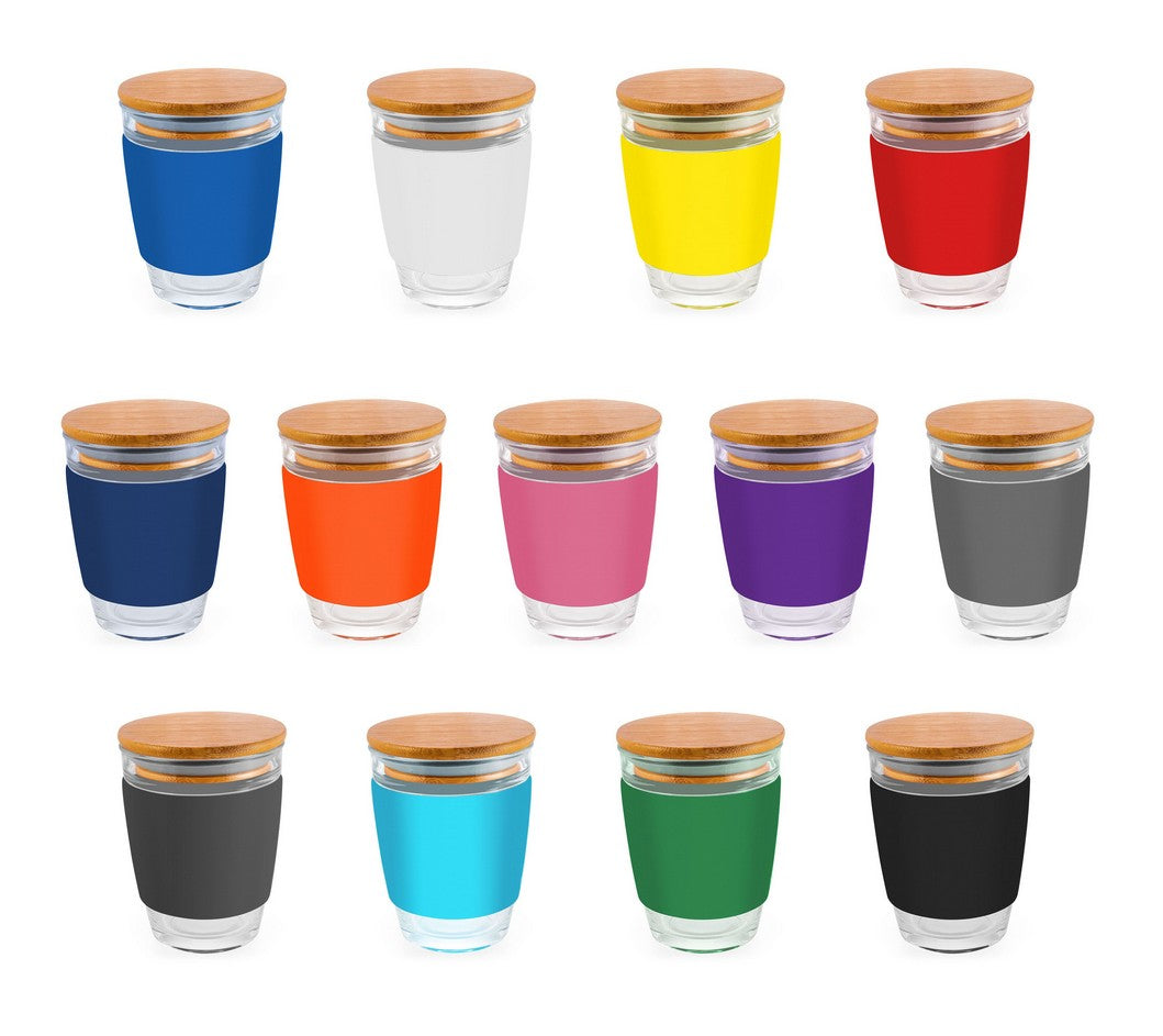 350ml Custom Branded Glass Cups With Lids All Colours