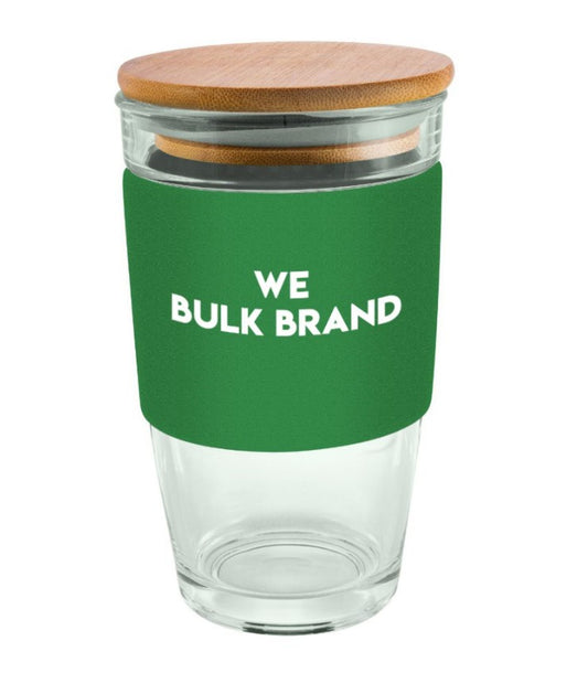 475ml Bamboo Lid Glass Cups Logo Decorated