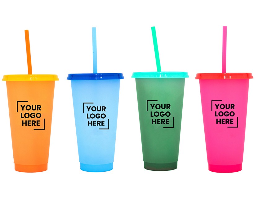 Colour Change Promotional Cups With Straws All Colours