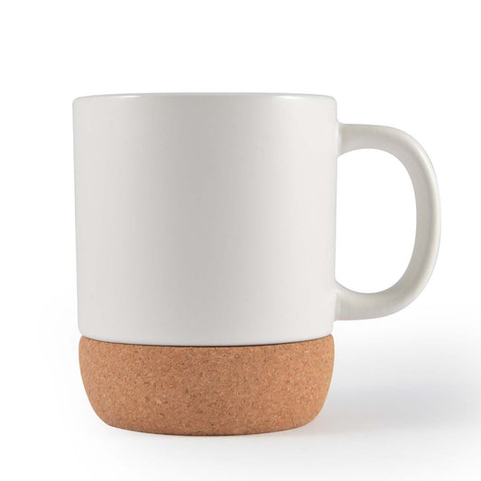 Logo Branded Cork Base Ceramic Mugs White